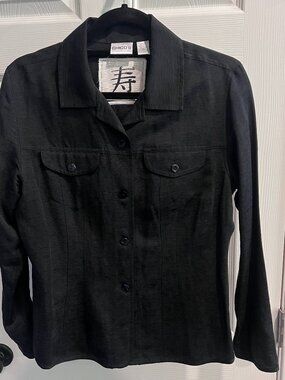 Chico's Black Crepe Silk Button Down